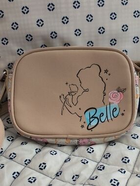 Disney Beige Belle Crossbody Bag with Pink Rose Detail